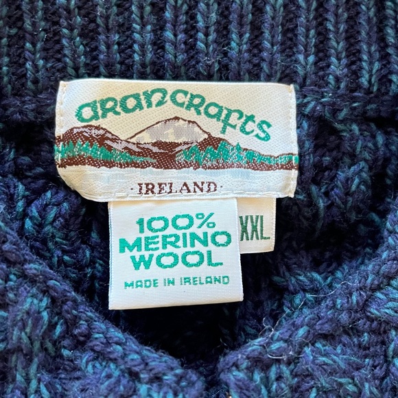 Aran Crafts 100% Merino Wool  Men's Dark Blue Zip-Up Sweater size XXL - Picture 5 of 6